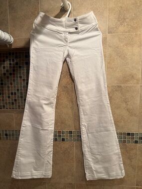 White Flared Button-Waist Pants